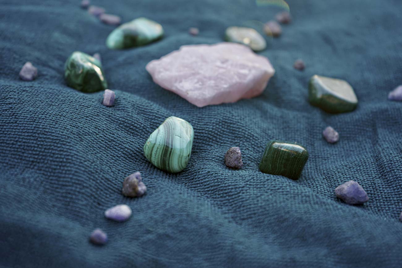 grounding stones placed on fabric